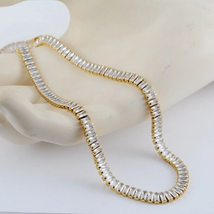 Hip Hop Stainless Steel Tennis Chain Jewelry Set Baguette Zirconia Inlaid Necklace Bracelet Men Women Iced Out Accessories