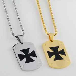 Hip hop titanium steel necklace featuring gold and silver cross pendants on box chains