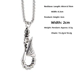Detailed dimensions of stainless steel fishhook pendant with chain length specifications