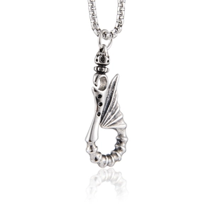 Vintage Punk Titanium Steel Fishhook Pendant Necklace For Men Women Gothic Dragon Wing Blackened Oxidized Hip Hop Jewelry
