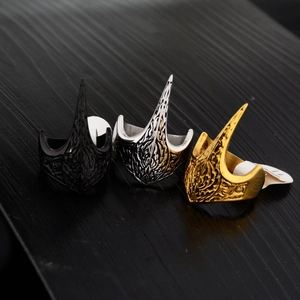 Gothic punk eagle beak style rings in black silver and gold finish with sharp spikes
