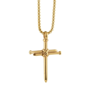 Hip hop style gold nail cross pendant necklace made of durable stainless steel for men and women