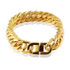 Hip Hop Gold Plated Stainless Steel Cuban Link Bracelet For Men Women Punk Thick Chain Figure Eight Clasp Streetwear Jewelry