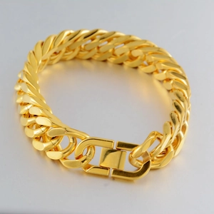 Bold gold-plated titanium steel Cuban link bracelet with a square clasp for men