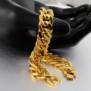 Chunky gold titanium steel Cuban link bracelet with secure figure-eight clasp for men