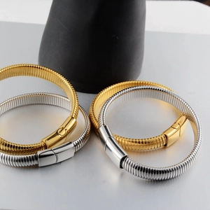 Polished titanium steel wire bracelets in gold and silver with magnetic clasp