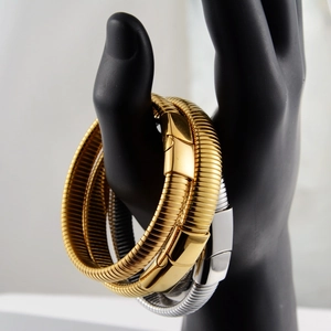 Three-piece thick snake bone chain bracelet set in gold and silver stainless steel