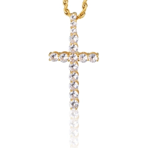 Hip-Hop-Halskette mit goldener Kreuz-Anhänger und funkelnden Diamanten an einer Seilkette