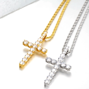 Hip Hop Kreuz Anhänger Halskette Edelstahl Strass Eingelegt Gold Silber Schmuck Für Herren Damen Täglich Geschenk