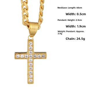 Details zum goldenen Kreuzanhänger mit Zirkonia, 60 cm Kette, Maße und Gewicht im Überblick