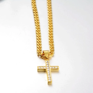 Goldenes Kreuz-Anhänger mit Cuban-Gliederkette im Hip-Hop-Stil für Herren und Damen