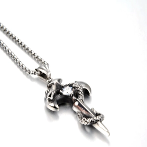 Vintage Gothic Titanium Steel Dragon Wrapped Cross Pendant Necklace Hip Hop Punk Rhinestone Inlaid Necklace Jewelry For Men Women