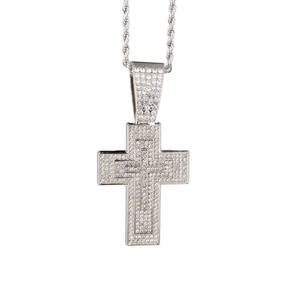 Collier avec pendentif croix hip-hop argenté et cristaux étincelants pour hommes et femmes