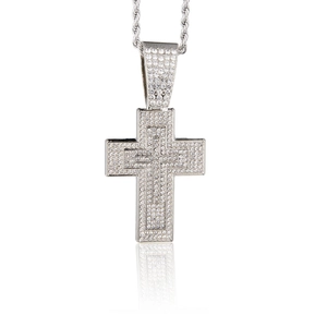 Collier Pendentif Croix en Alliage Strass Hip Hop pour Hommes Femmes Chaîne Torsadée Argent Bijoux Religieux à la Mode