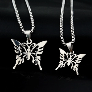 Titanium Steel Hollow Butterfly Pendant Necklace Hip Hop Punk Unisex Streetwear Trendy Fashion Jewelry Silver Butterfly