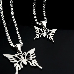 Minimalist hip-hop stainless steel butterfly pendant necklace with elegant box chain