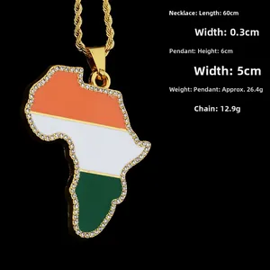 Detail of Africa map pendant with flag colors and dimensions 60cm gold chain