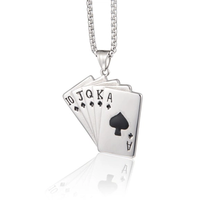 Poliertes Silber Edelstahl Royal Flush Poker Anhänger Halskette für Herren und Damen