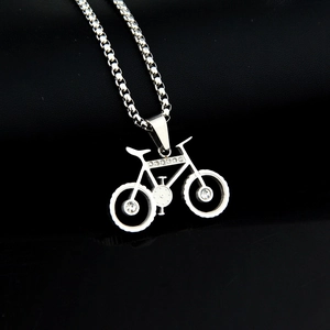 Collier vélo hip hop avec strass et chaîne box en acier argenté pour hommes et femmes