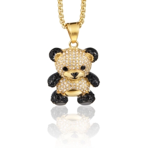 Hip Hop Stainless Steel Iced Out Panda Pendant Necklace Gold Plated Box Chain Zirconia Animal Necklace For Men Women Street Jewelry