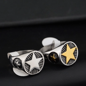 Bague Rétro Hip Hop Étoile Plaque Ronde Acier Inoxydable Vintage Industriel Punk Style Anneau Pour Hommes Femmes Bijoux