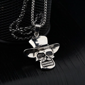 Collier Pendentif Crâne Avec Chapeau Haut de Forme en Acier Inoxydable Bijoux Punk Hip Hop Rock Pour Hommes Femmes