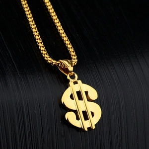 Gepolijste gouden dollarteken hanger ketting met trendy ronde box ketting voor dames en heren