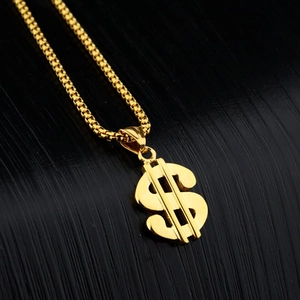 Hip Hop Titanium Staal Dollarteken Hanger Halsketting Voor Heren Dames Goudkleurige Box Ketting Street Style Mode Sieraden