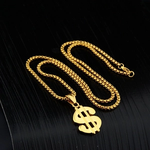 Hip hop gouden dollarteken hanger ketting met elegante box ketting voor heren en dames