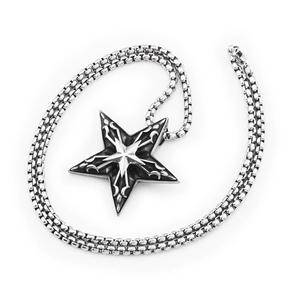 Hip-Hop-Pentagramm-Halskette mit Stern-Anhänger aus Vintage-Edelstahl und Boxkette