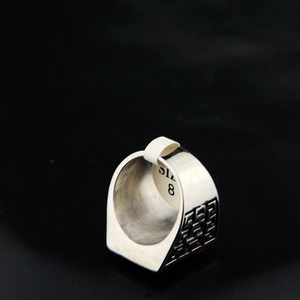 Men's silver square signet ring in stainless steel with geometric Greek key engraving