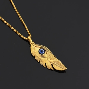 Hip Hop Stainless Steel Feather Evil Eye Pendant Necklace For Men Women Gold Silver Plated Box Chain Bohemian Jewelry