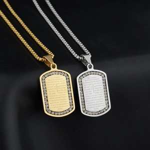 Collana Con Pendente a Piastrina in Acciaio al Titanio Con Croce e Strass Incisione Padre Nostro Gioielli Hip Hop Religiosi Unisex