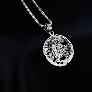 Vintage silver hollow round star pendant necklace with bead chain for men and women