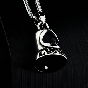 Vintage Titanium Steel Ace of Spades Bell Pendant Necklace Retro Punk Motorcycle Guardian Bell Jewelry For Men Women