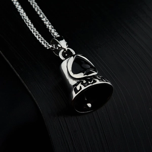 Hip hop vintage titanium steel Ace of Spades bell pendant necklace with wheat chain for men