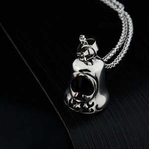 Gothic skull bell pendant necklace in silver stainless steel with wheat chain jewelry
