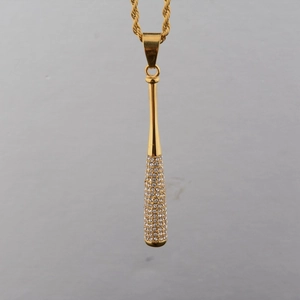 Hip Hop Honkbalknuppel Hanger Halsketting Iced Out Strass Titanium Staal Legering Goud Touwketting Sieraden Voor Heren Dames