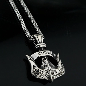 Collana con ciondolo ad ancora in acciaio inossidabile argento con incisione CHINA