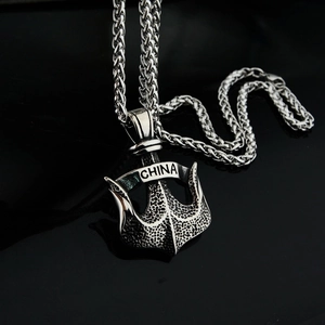 Collana con ciondolo ancora CHINA vintage hip hop con catena a spiga grossa da uomo