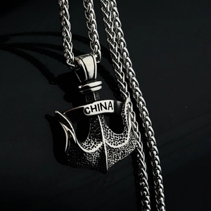 Ciondolo ancora solido vintage hip hop con incisione CHINA su catena a spiga