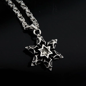 Collier hip hop vintage avec pendentif étoile du nord en argent et chaîne byzantine