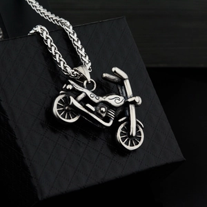 Vintage Motorrad-Halskette für Herren im Hip-Hop-Stil mit Spiga-Kette in Retro-Silber