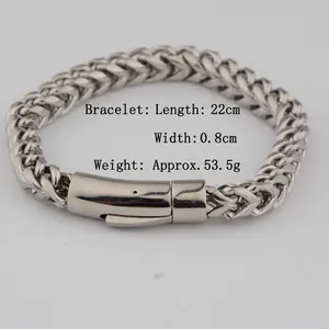 Bracelet chaîne en acier titane, style hip-hop, 22 cm de long, 0,8 cm de large, avec fermoir