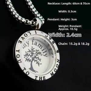 Detailed close-up of a silver Tree of Life locket with I Love You engraving