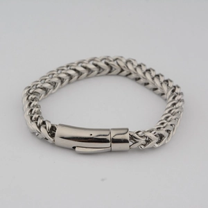 Bracelet Hip Hop en Acier Inoxydable Maillon de Blé pour Homme Femme Unisexe Chaîne Tressée en Métal Lourd Argent 8mm Bijoux Cadeau