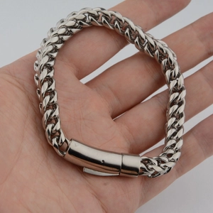 Bracelet chaîne de blé en acier titane argenté hip hop avec fermoir mécanique sécurisé