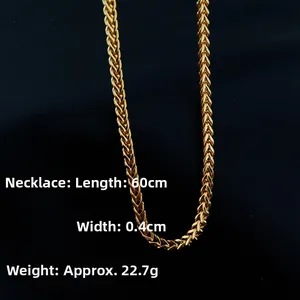 Collana a spiga dorata da 60cm in acciaio al titanio lucido per uomo e donna