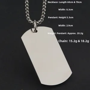 Polished stainless steel military tag pendant dimensions with 60cm/70cm ball chain
