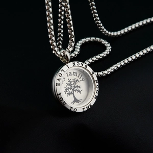 Silver Tree of Life necklace with engraved I LOVE YOU TO THE MOON & BACK family pendant